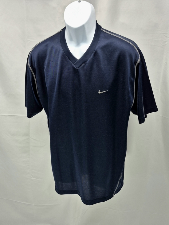 Nike Other - NWOT Nike Vintage Y2K Navy Blue Piping Center Swoosh V-Neck Performance Shirt L